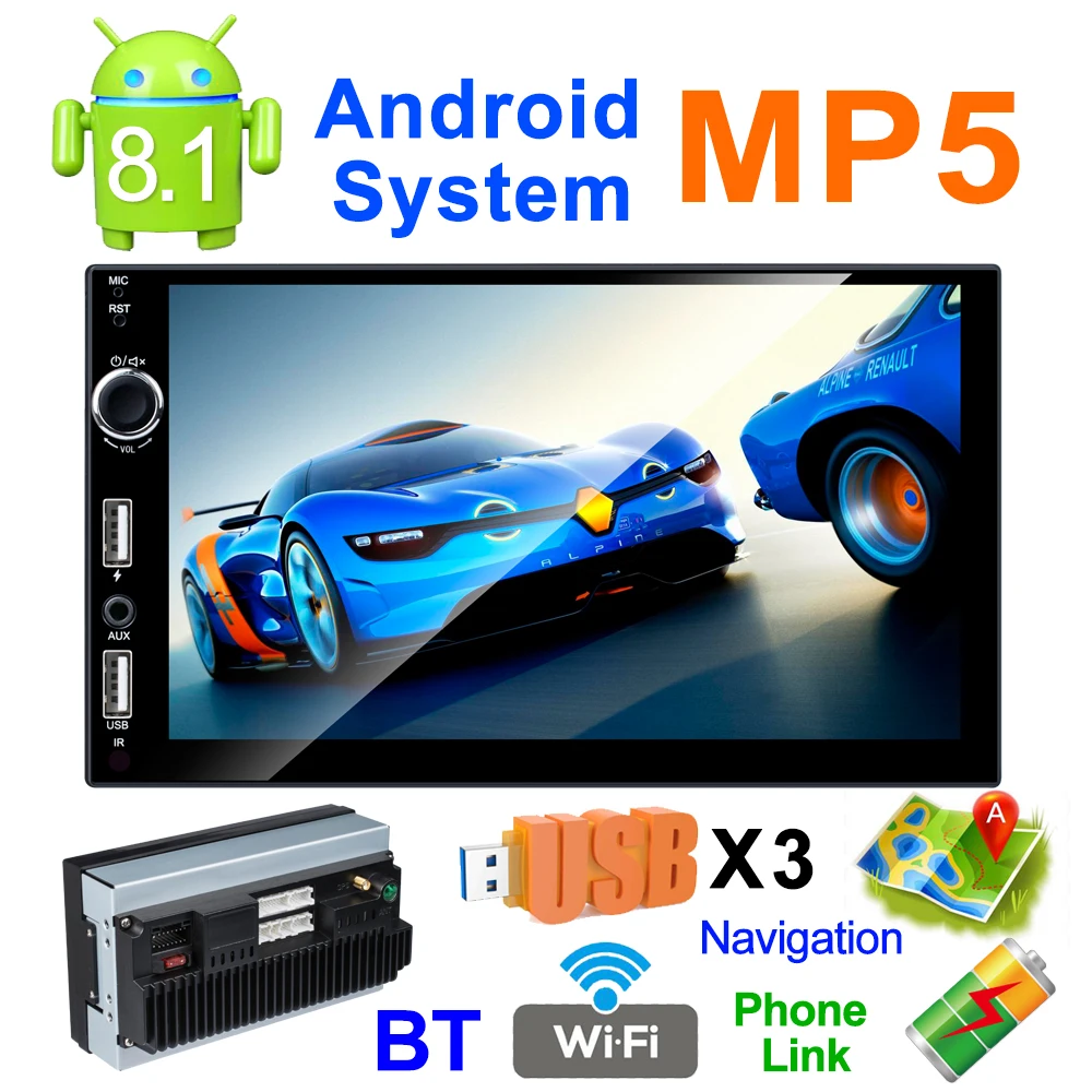 Podofo 2 din 7 ''Android 8,1 MP5 автомобильный Радио мультимедийный плеер аудио Bluetooth wifi USB FM gps для универсального авто радио стер