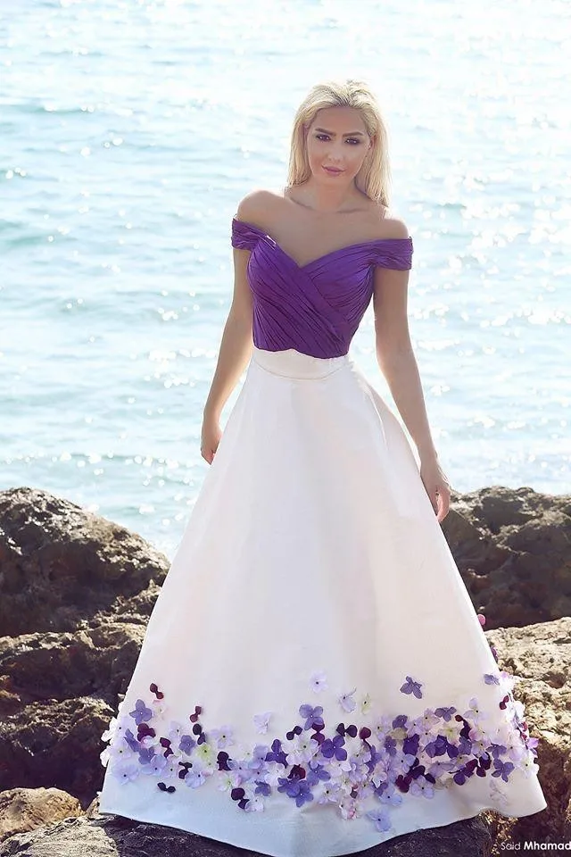 2016 Purple V-Neck Floor-Length Flowers Custom A-Line Vestido De Noiva Sleeveless Long Dress Bridal Gowns | Свадьбы и торжества