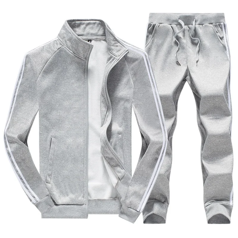 Men track suit set Camouflage casual Sportswear male solid Tracksuits Zipper Jacket Coat Pant Jogger Tracksuit Two Piece - Цвет: em145 grey