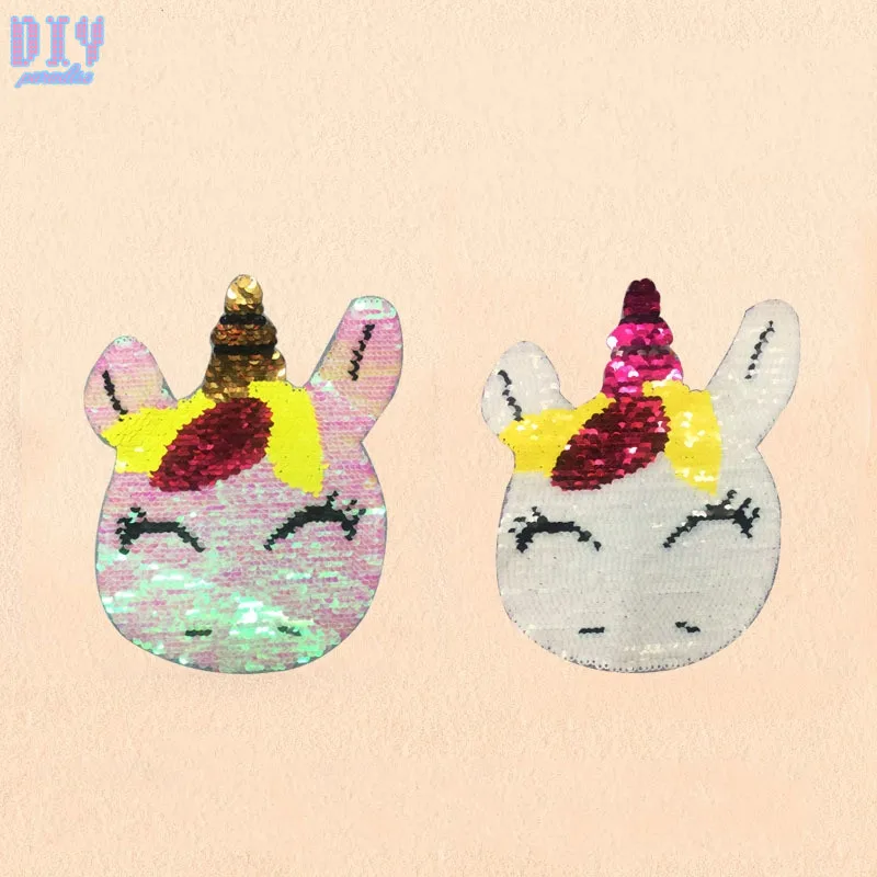 

200pcs Unicorn Reverse Sequins Sew On Patches for clothes kids Clothing Reversible Change Color Patch Applique