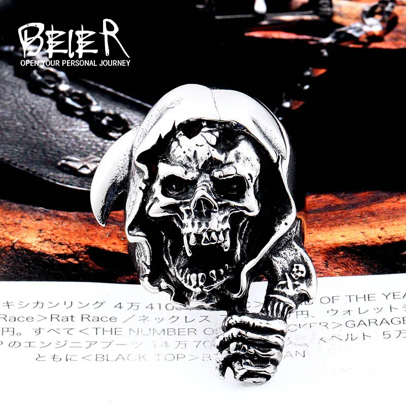 Beier new store 316L Stainless Steel ring skull Men's skull ring punk biker hand for gift High-quality jewelry LLBR8-559R