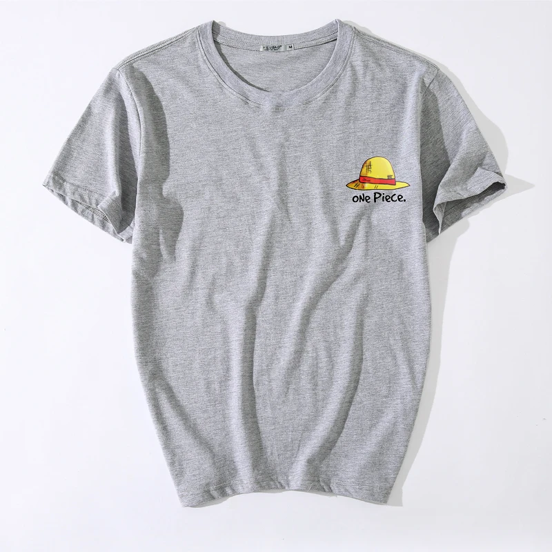 Tsingyi летняя футболка с принтом Луффи, желтая соломенная шляпа, цельная футболка для мужчин, хлопок, круглый вырез, короткий рукав, хип-хоп футболка, Мужская футболка размера плюс - Цвет: 2112 grey