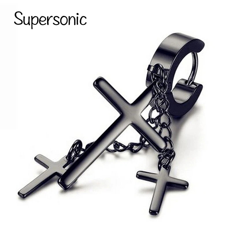 moda negro oro plata color pendientes borla L acero inoxidable joyería para hombres mujeres|cross stud earrings|fashion stud earringsstud earrings - AliExpress