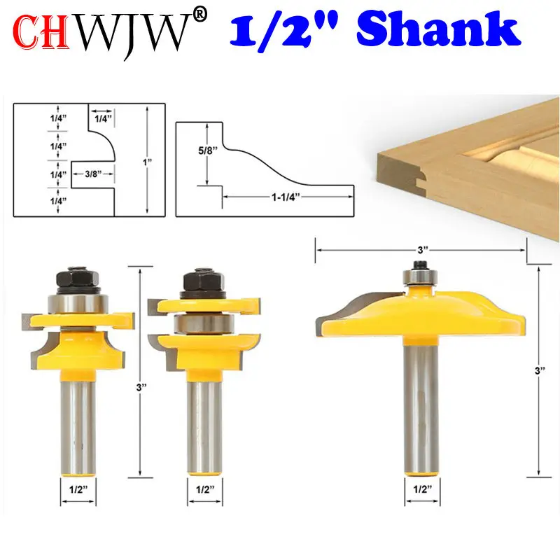 

Raised Panel Router Bit Door Set -Round Over with Ogee Panel Raiser Chwjw 12336