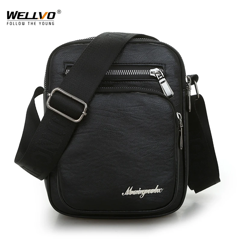 Men Soft PU Leather Crossbody Bag Waterproof Vintage Shoulder Messenger