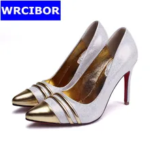 2017 NEW patent leather womens shoes thin heels fashion woman pumps sexy red bottom high heels gold sandals women shoes