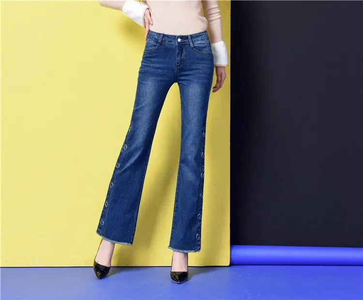 Большие размеры, боковые расклешенные джинсы с разрезом, высокая талия, расклешённые джинсовые брюки, женские негабаритные соблазнительно