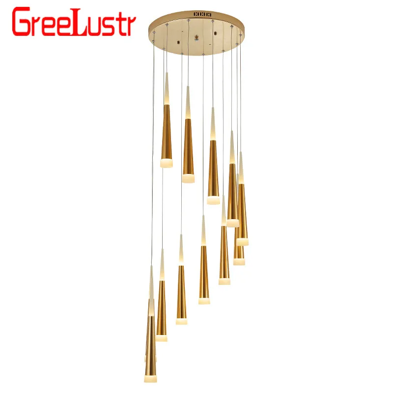 Kaufen Moderne Led staircae Kronleuchter Hanglamp Aluminium Konische lange treppen anhänger lampe Suspension Leuchte Spirale Glanz für treppen