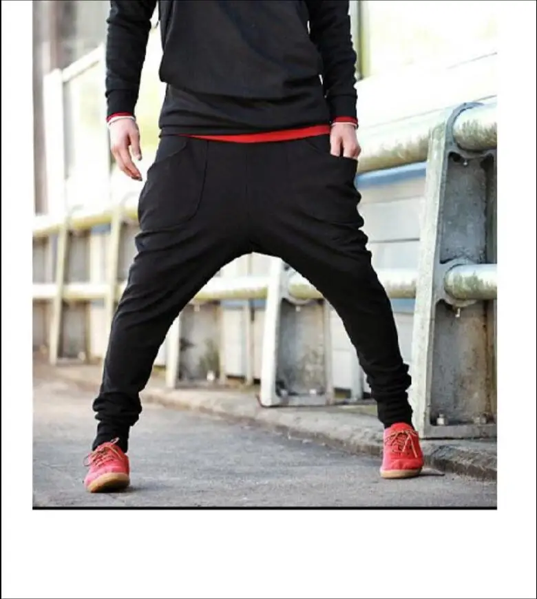 27 44 Spring and autumn new men's harem pants hanging low cross strap