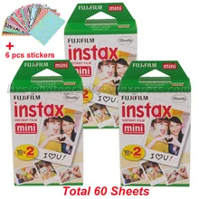 Original fuji fujifilm instax mini película 8 60 unids borde blanco foto papeles para polaroid 7 s 8 90 25 55 compartir sp-1 cámara instantánea