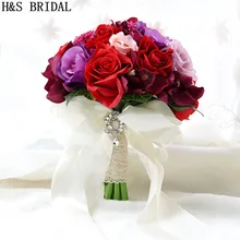 H& S свадебный букет De Mariage, красный искусственный свадебный букет, винтажные свадебные букеты для невесты, подружки невесты, Цветочная Брошь, букет