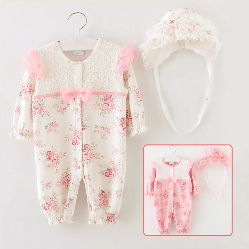 Newborn Girl Floral Romper With Bernat Summer Sleeping Bag Lace Bow