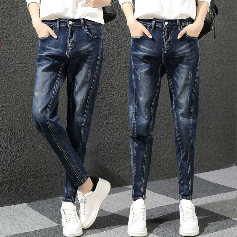 

Trendy Women Casual Vintage Boyfriend Harem Pants Dark Light Blue Loose Female Denim Baggy Jeans trousers women jean femme