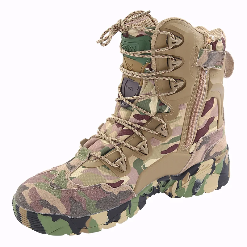 

Outdoor Hiking Trekking Shoes Men Camo Leather Protect Ankle Walking Desert Boot Mens Tactical Military Camping Sneakers Boots E