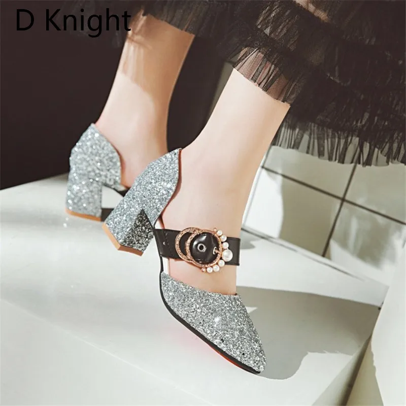 Silver Sequins Women Party Shoes Princess High Heels 2018 Spring Summer Bling Pumps Sexy Pointed Toe Gold Women Wedding Shoes (2)