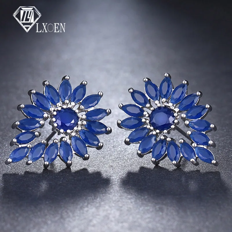 

LXOEN Luxury Big Marquise Women Wedding Stud Earrings with Silver Color Clear Crystal Studs Earings Jewelry Gift