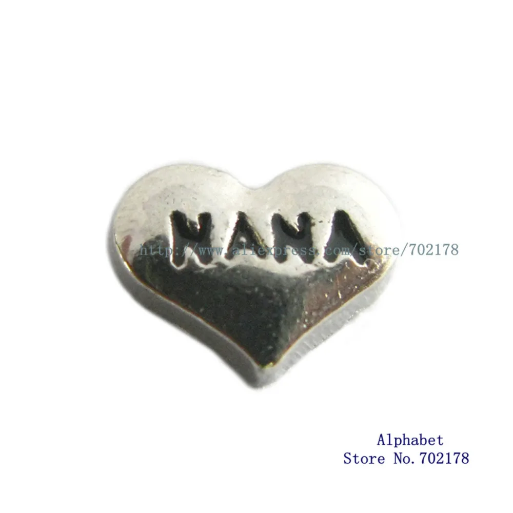 

NANA heart 10pcs solid zinc alloy DIY Floating Locket memory charms fit for floating living memory locket FC1092