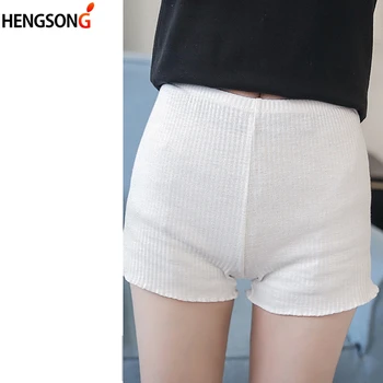 

Homewear Sleep Bottoms Knitting Cotton Blend Pajama Shorts Women Solid Elastic Breathable Elastic Waist Plus Size S-3XL