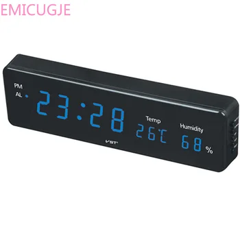 

EU plug digital led clock Electronic led wall clock with temperature and humidity display Home modern led clock with alarm clock