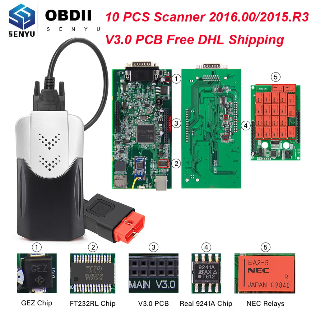 

(10PCS) V3.0 PCB 2016.00 NEC Relays Multidiag pro WOW Cars Trucks OBD2 Scanner Bluetooth For BMW OBD 2 Car Diagnostic Auto Tool