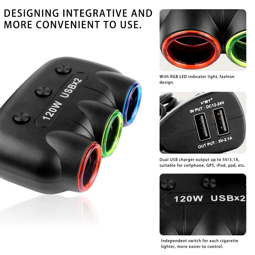 3Cigarette lighter with usb
