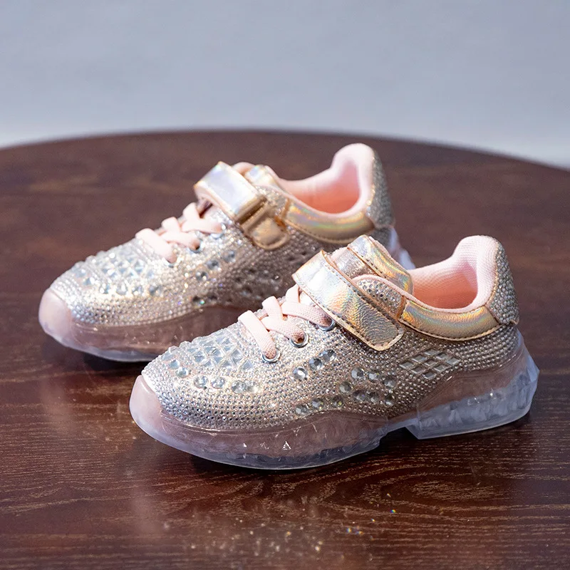 

2019 Children Sneakers Rhinestone Girl Shoe Sports Kids Fashion Sneakers Leather Teenage Girl Shoes New Shining Shoes For Kids