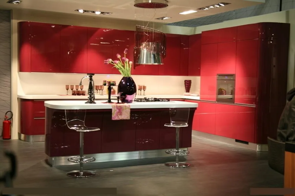 Глянцевый красный цвет кухонный дизайн K019|gloss kitchen|high gloss kitchenkitchen design |