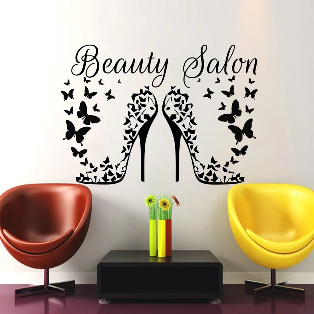 Hair Wall Decal Beauty Salon Stickers Decals Hair Girl Woman Room Decor Butterfies Vinyl Sticker ...