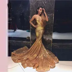 2019 Новое поступление вечернее платье Вечернее vestido noiva sereia выпускного вечера Вечерние вечернее платье с блестками платье дешевые золотые