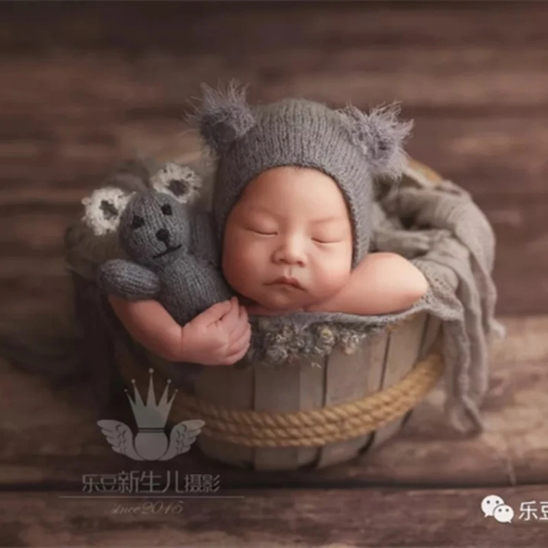 

Koala Bear and Matching Hat Handknitted Toy and Hat Set Newborn photography props Lovey bear toy prop