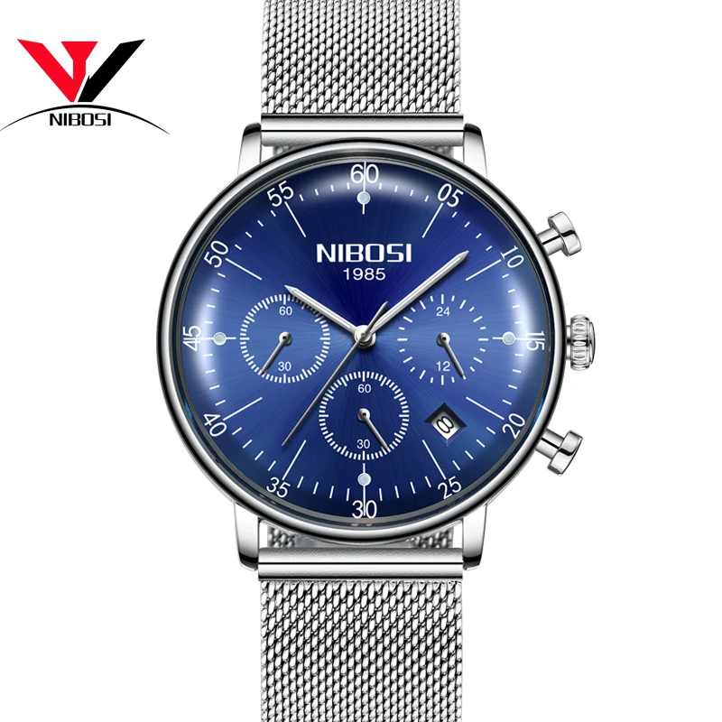 Uhren Herren Luxusmarke NIBOSI часы для мужчин люксовый бренд известный платье Аналоговые кварцевые часы сетка сталь человек часы водонепроницаемый