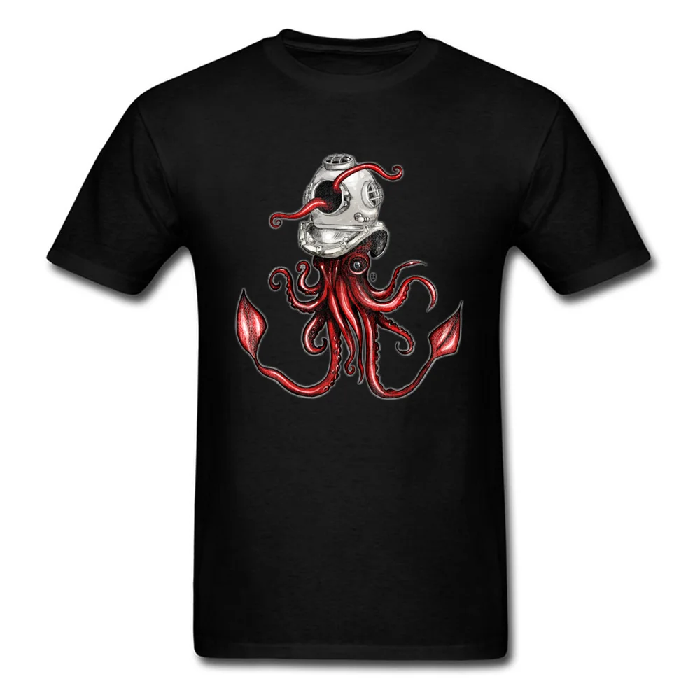 Squid with Diving Helmet 100% Cotton Boy Short Sleeve Tees Print Summer Fall Top T-shirts 3D Printed T-shirts Latest Crew Neck Squid with Diving Helmet black