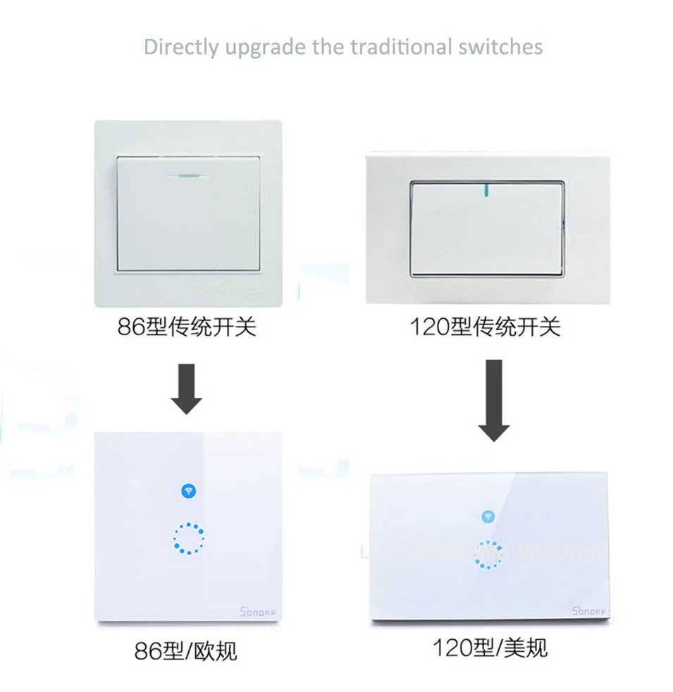 EU US Type Sonoff Wifi Touch Glass Panel Switch Smart Home Remote Control Wifi Switch 1 gang 1 way Home Automation Ewelink APP -3