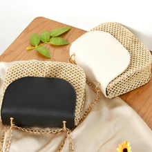 Соломенная Сумка через плечо Маленькая Лоскутная сумка через плечо для женщин тканая сумка Женская Ретро пляжная Bolsos плетеная Сумка из ротанга цепочка плетеная Bolsa Feminina