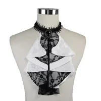 

Gothic Tie White Men Women Unisex Neck Tie Black Lace Black Crystal Formal Party Dress Necktie Special Costume Ties