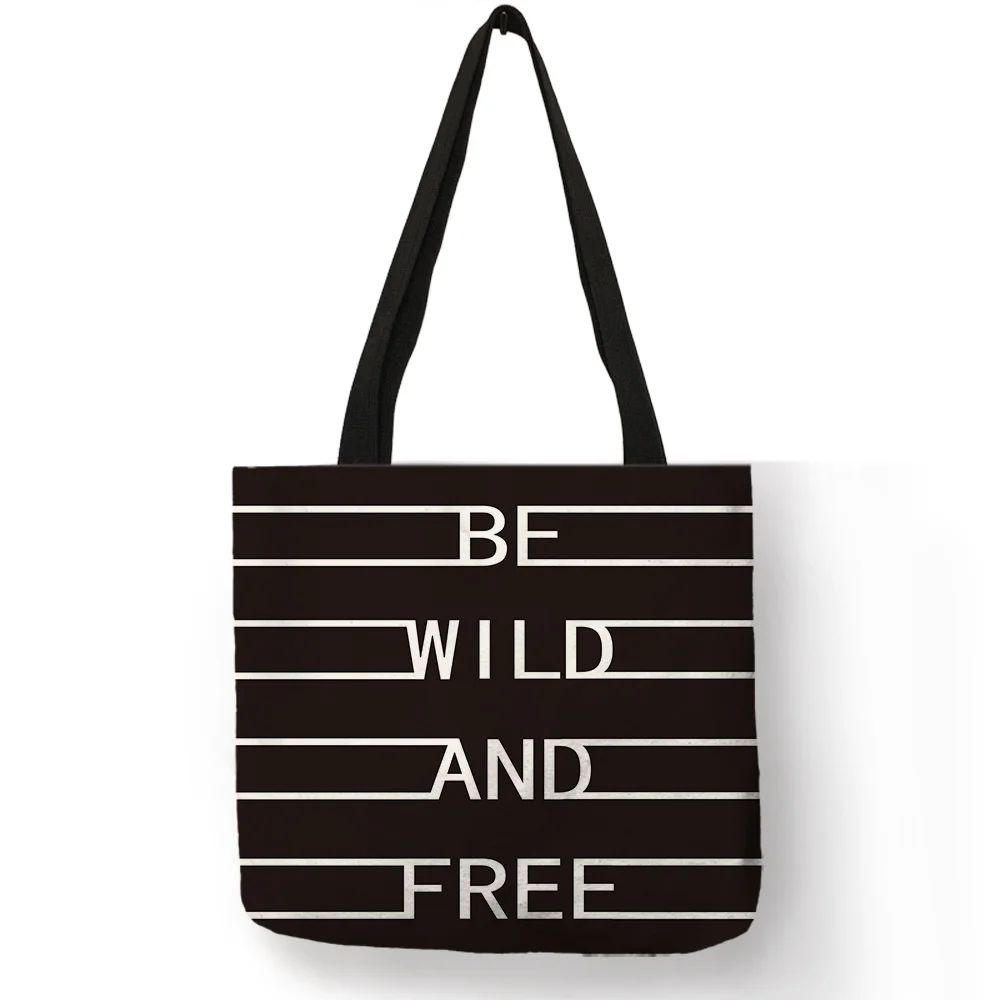 

Decorative Shopping Cloth Shoulder Bag Stripe Letter Wave Pattern Printing Handbag Lightweight Linen Durable Tote Bag Sac A Main