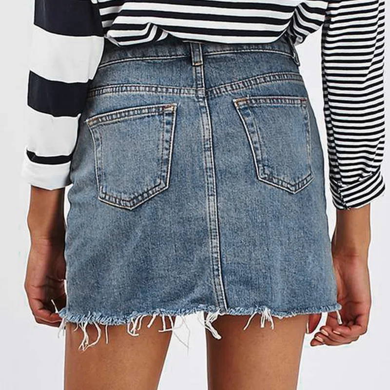 Women Fashion Solid Color Denim Skirts 
