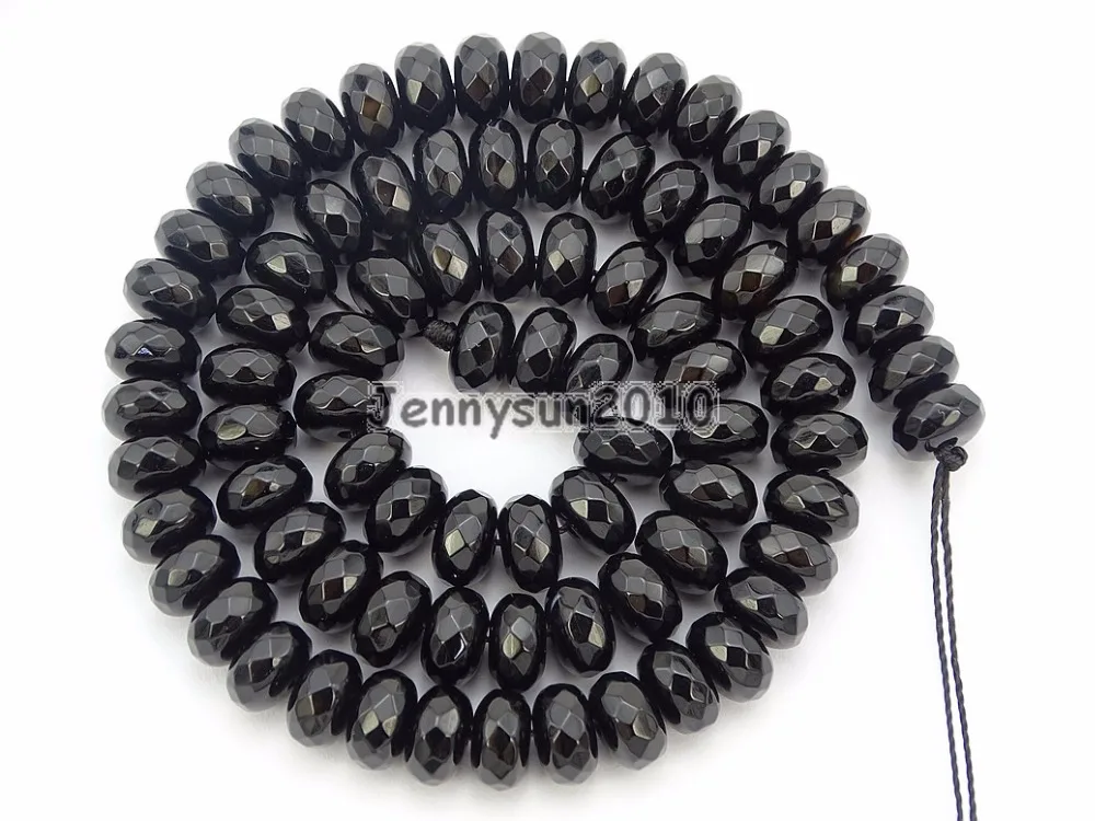 

Natural Black Onyx Gems stones 5mm x 8mm Faceted Rondelle Spacer Loose Beads 15'' Jewelry Design 5 Strands/Pack