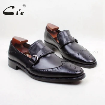 

cie Free Shipping Square Toe Genuine Leather Upper Insole Outsole Custom Handmade Black with Buckle Loafer Men's Shoe loafer 156