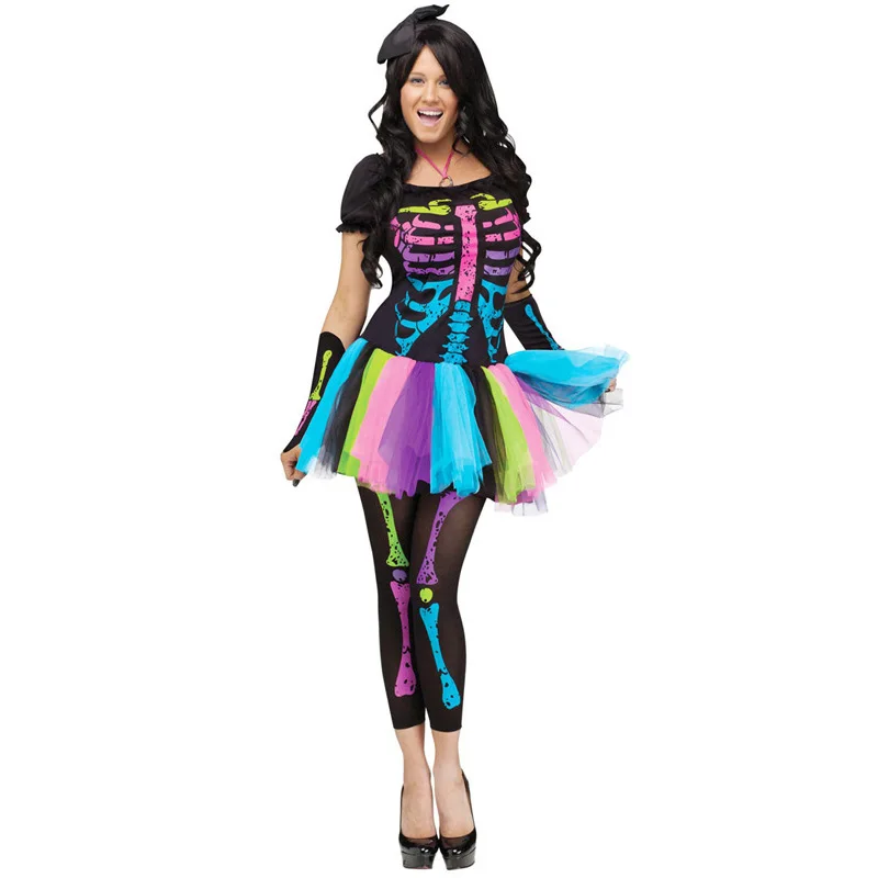 Women Skeleton Bone Frame Jumpsuit Bodysuit Fancy Dead Halloween Cosplay Costume