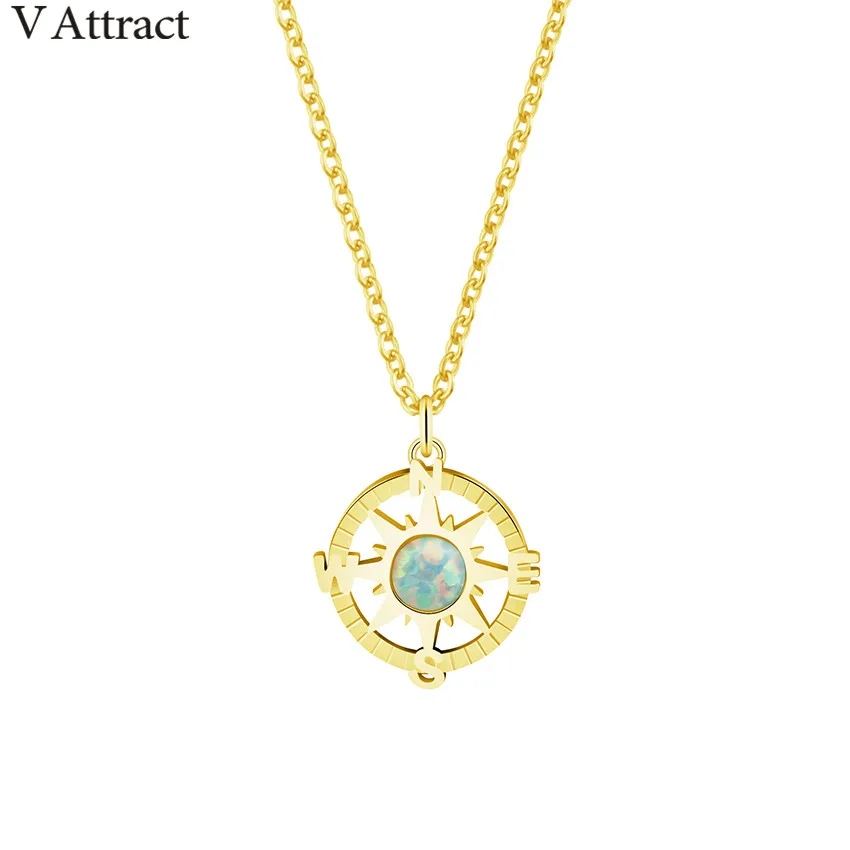 

V Attract 2018 Geometric Circle Necklace Vintage Compass Charm Choker Opal Star Pendant Best friend Graduation Gift