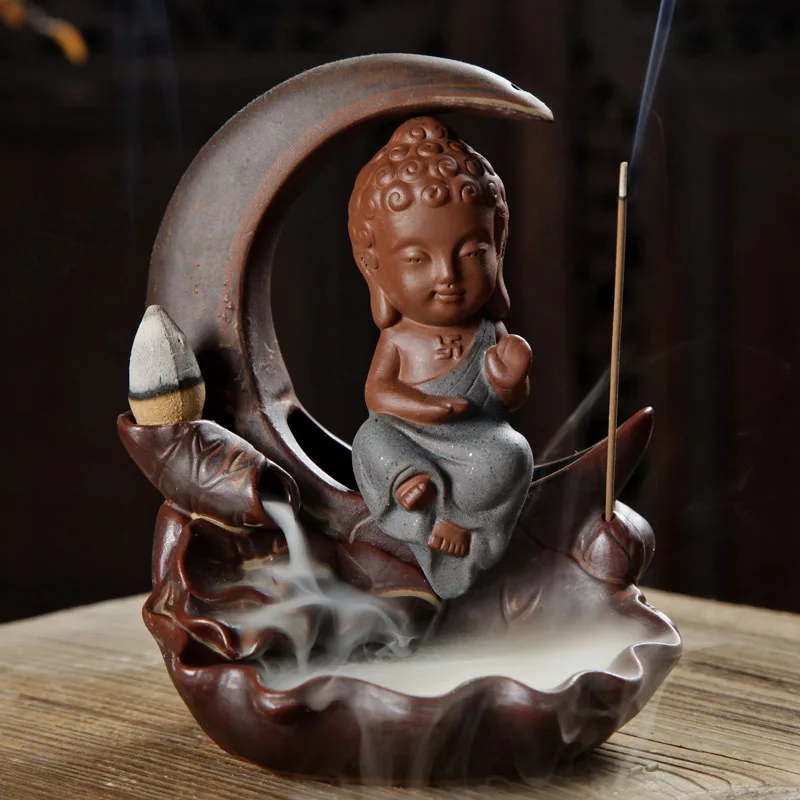Курильница для благовоний горелки 3 цвета Керамика Будды подставка для ароматических палочек маленький монах буддийская кадильница+ 10 шт. пирамидки благовоний