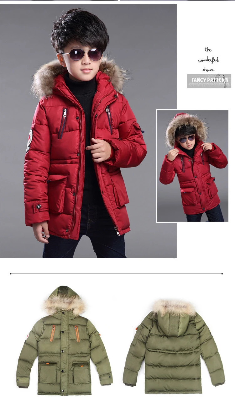 Зимняя куртка для мальчиков от 4 до 15 лет модные дизайнерские зимние парки для мальчиков детское теплое пальто с хлопковой подкладкой и меховым капюшоном, верхняя одежда