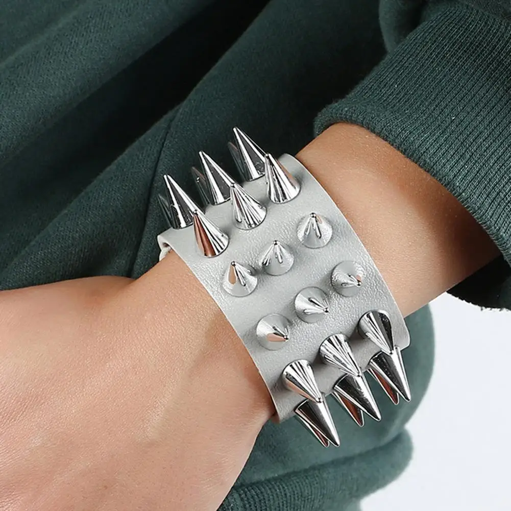 

Punk Men Women Faux Leather Multiple Spikes Bracelet Bangle Jewelry Wrist Decor