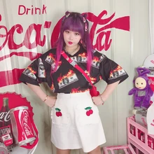 Корейская версия ulzzang креативный монета пламя печати свободная пара с короткими рукавами белая футболка