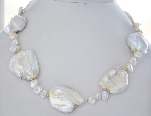 

Miss charm Jew1503 17" 35mm WHITE BAROQUE KESHI REBORN PEARL NECKLACE 14KGP