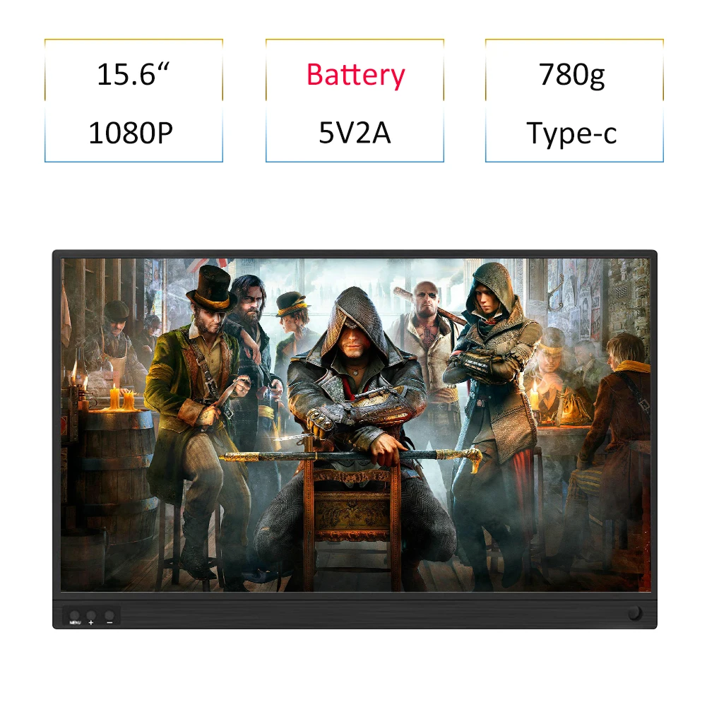 

Battery Built In 15.6 Inch Portable Monitor 5V 2A Type-c Gaming Monitor For PS4 XBOX Switch PC Laptop 1080P HD Screen With Cover
