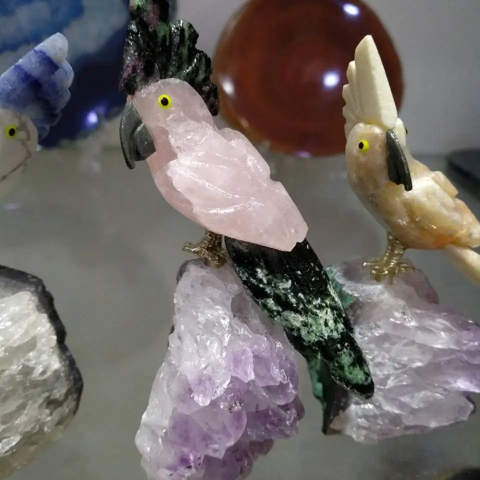 Natural gemstone crystal carved bird Figurine amethyst cluster Quartz Crystal Parrot for home decoration 3