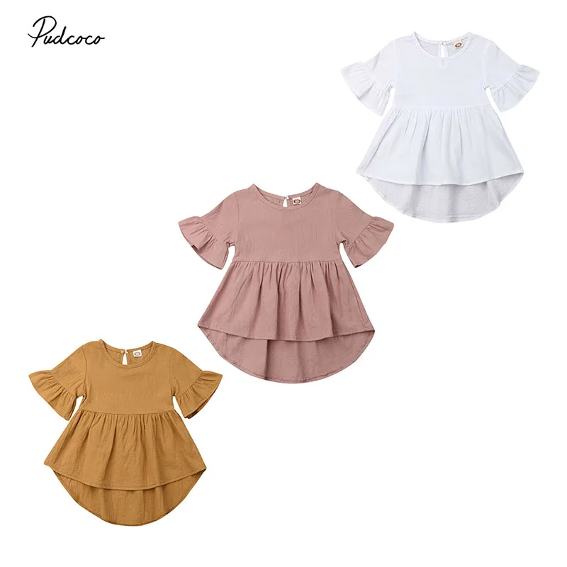 

2019 Brand Fashion Toddler Girls Dress Baby Infant Summer Solid Flare Sleeve Loose Holiday Party Tutu Clothing Dress Toddler