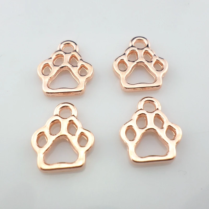 

40pcs Alloy Rose Gold Hollow Dog Cat Paw Print Charms Pendants 11x13mm Jewelry Findings